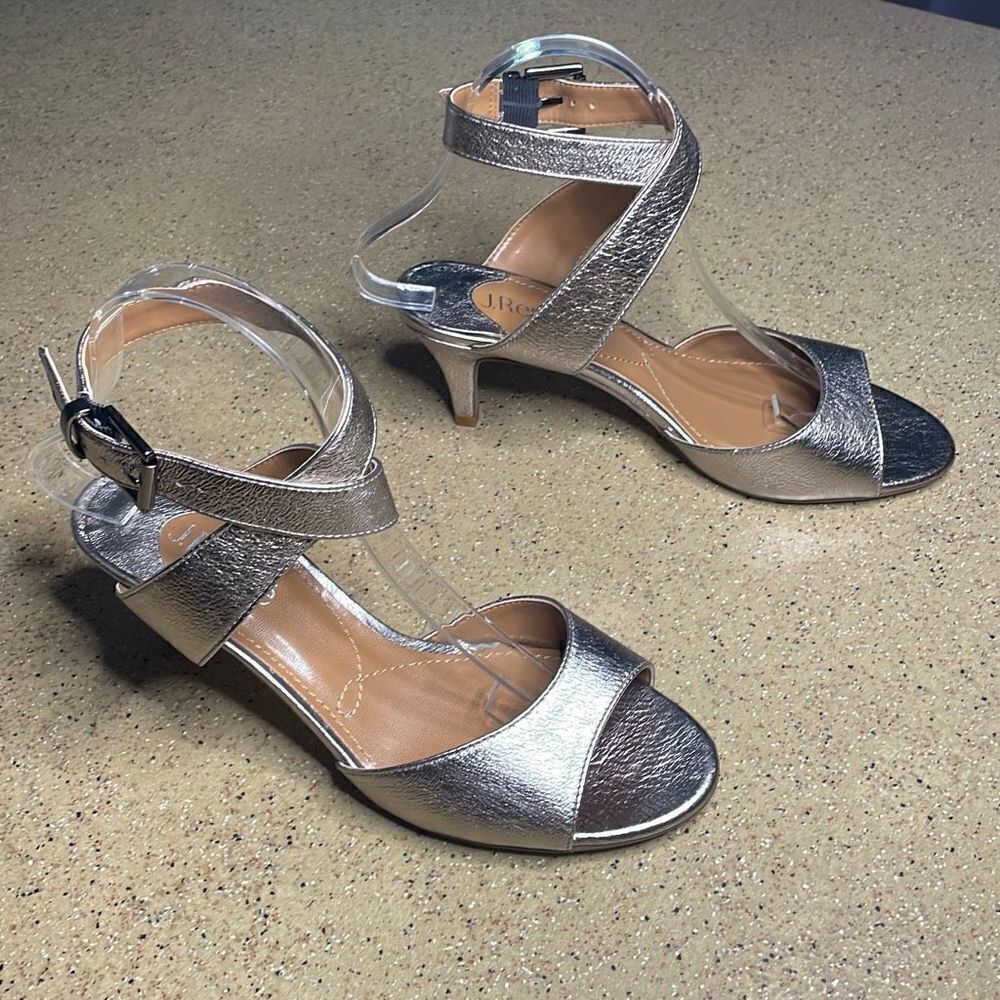 J. Reneé Soncino Metallic Kitten Heel Ankle Wrap Sandals 8.5W